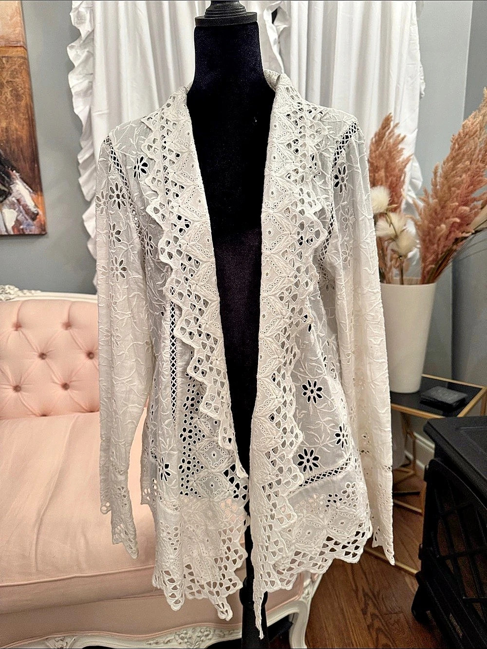 Lauren Ralph Lauren White Eyelet Floral Jacket Size XL